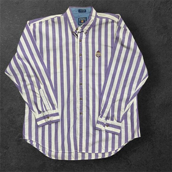Chaps Ralph Lauren Vintage Striped Purple White Button Down Shirt Men's Size XL - Picture 1 of 9